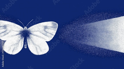 Abstract Butterfly with Dotted Particle Effect Undergoing Transformation on Deep Blue Background, Artistic Illustration Representing Metamorphosis, Ideal for Wallpaper, Poster, Banner 