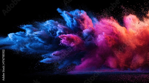 Colorful Powder Explosion on Dark Background with Gradient Effect