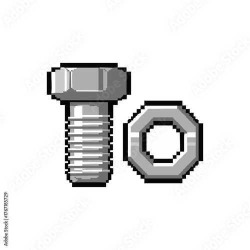 Close-up of a bolt and nut, industrial fastener, mechanical hardware, engineering component, simple design