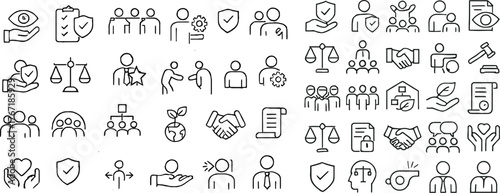  Business Ethics Line Drawing Icon Collection with Minimal Clean Stroke Professional Monoline Set for Corporate Concept Design