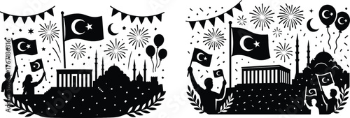 Republic Day Turkey Silhouette Vector Illustration
