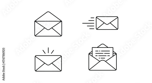 Vector illustration of email linear icons set message sending and receiving customizable thin line contour symbols isolated vector outline illustrations