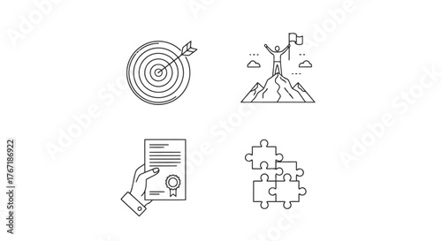 Vector illustration of business goals linear icons set target achievement customizable thin line contour symbols isolated vector outline illustrations