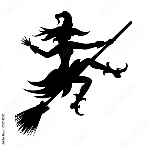 Witch on Broom Silhouette