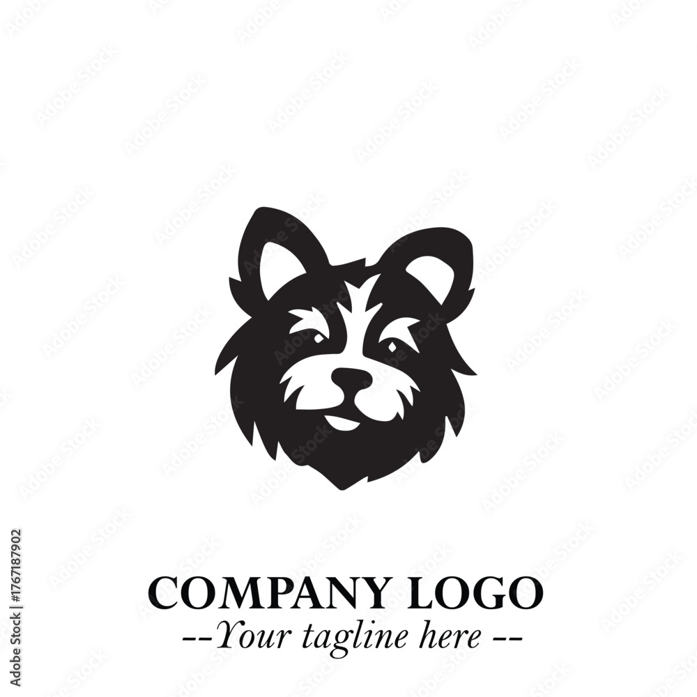 Fototapeta premium Cute Head of Dog Logo Symbol in Black on White Background with Modern Minimalist Design