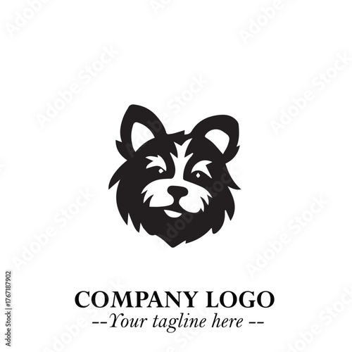 Cute Head of Dog Logo Symbol in Black on White Background with Modern Minimalist Design
