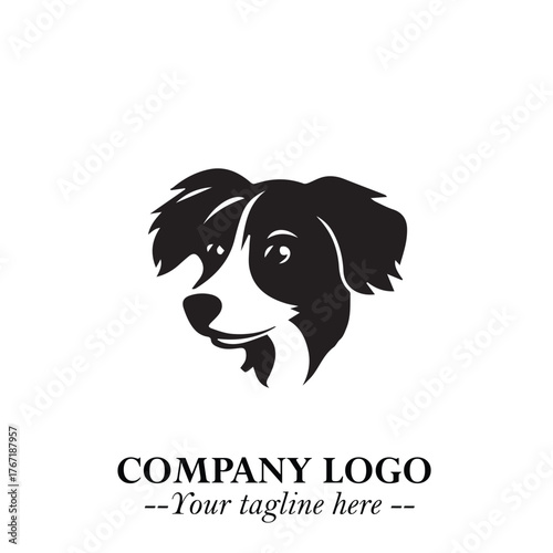 Cute Head of Dog Logo Symbol in Black on White Background with Modern Minimalist Design