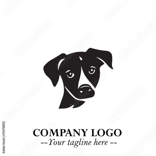 Cute Head of Dog Logo Symbol in Black on White Background with Modern Minimalist Design