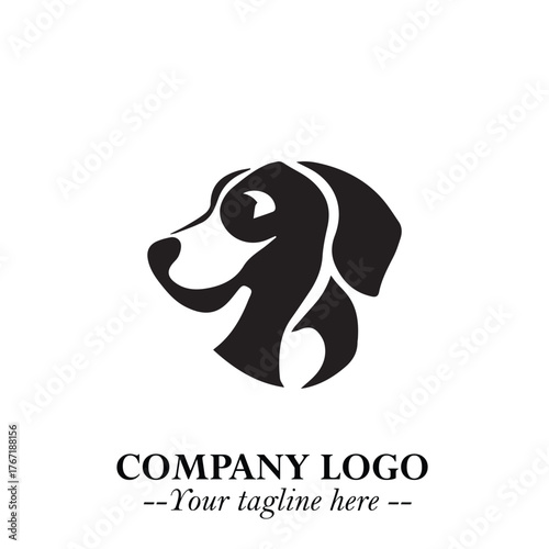 Cute Head of Dog Logo Symbol in Black on White Background with Modern Minimalist Design