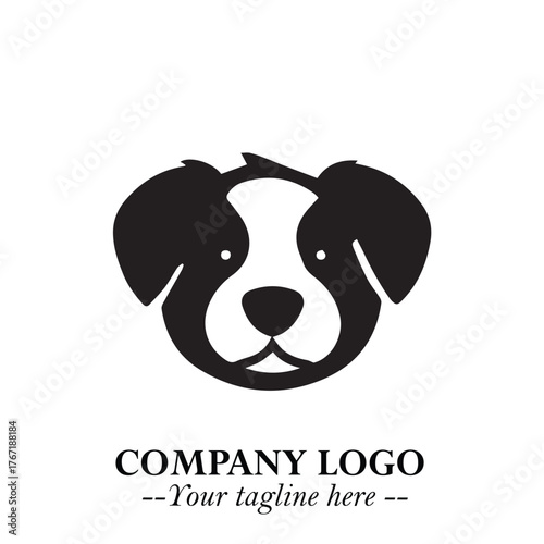 Cute Head of Dog Logo Symbol in Black on White Background with Modern Minimalist Design