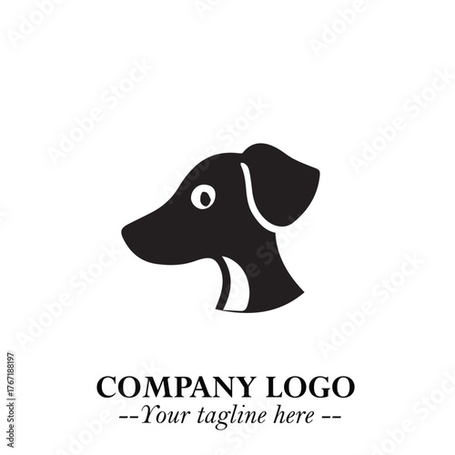 Cute Head of Dog Logo Symbol in Black on White Background with Modern Minimalist Design