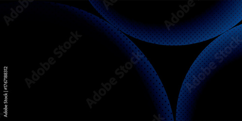 Abstract Deep Blue Swirling Forms Against Black Background.