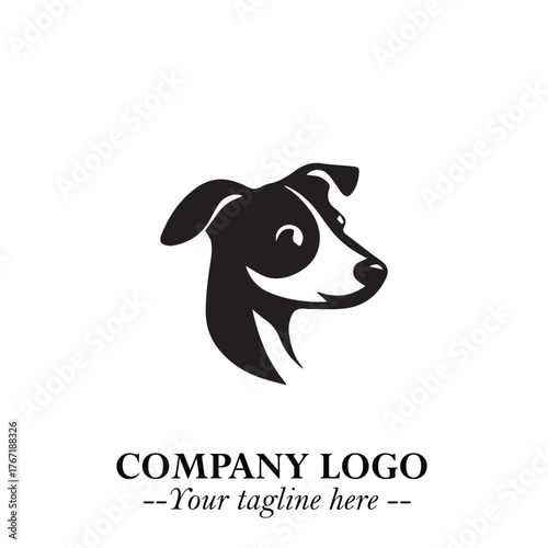 Cute Head of Dog Logo Symbol in Black on White Background with Modern Minimalist Design