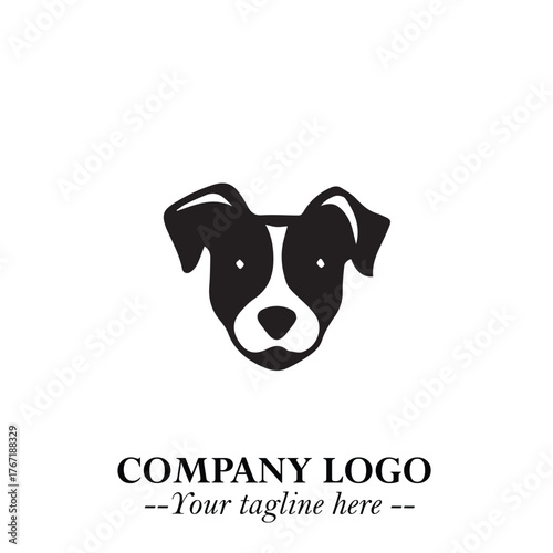 Cute Head of Dog Logo Symbol in Black on White Background with Modern Minimalist Design