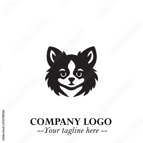 Cute Head of Dog Logo Symbol in Black on White Background with Modern Minimalist Design