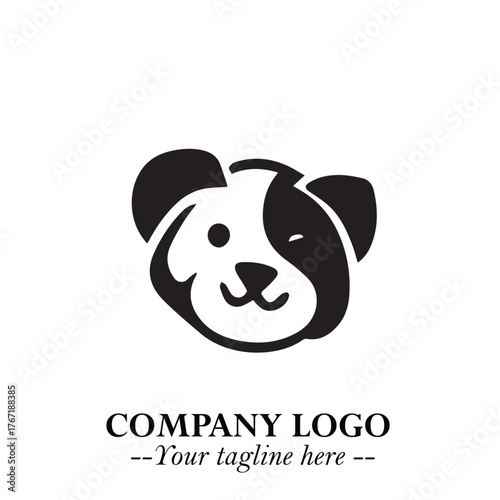 Cute Head of Dog Logo Symbol in Black on White Background with Modern Minimalist Design