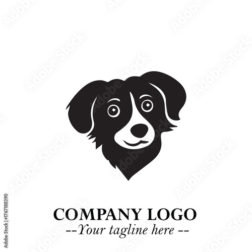 Cute Head of Dog Logo Symbol in Black on White Background with Modern Minimalist Design