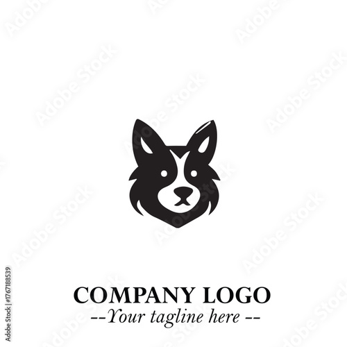 Cute Head of Dog Logo Symbol in Black on White Background with Modern Minimalist Design