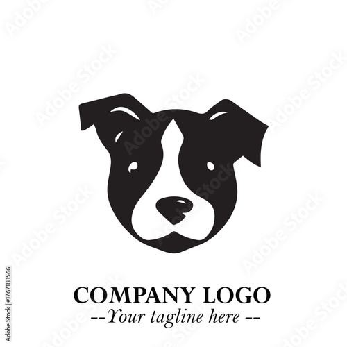 Cute Head of Dog Logo Symbol in Black on White Background with Modern Minimalist Design