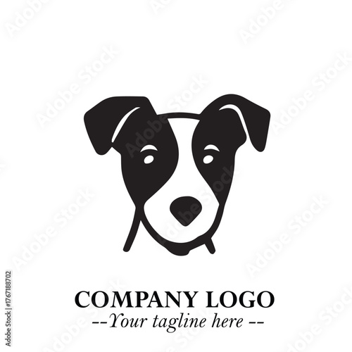 Cute Head of Dog Logo Symbol in Black on White Background with Modern Minimalist Design