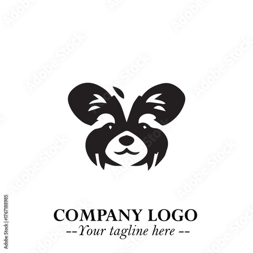 Cute Head of Dog Logo Symbol in Black on White Background with Modern Minimalist Design