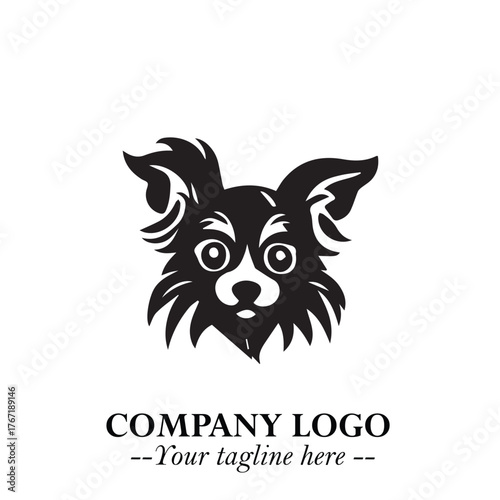 Cute Head of Dog Logo Symbol in Black on White Background with Modern Minimalist Design