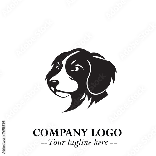 Cute Head of Dog Logo Symbol in Black on White Background with Modern Minimalist Design