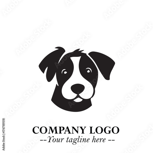 Cute Head of Dog Logo Symbol in Black on White Background with Modern Minimalist Design