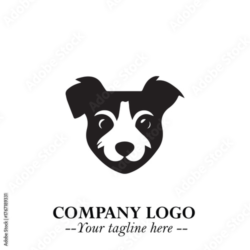 Cute Head of Dog Logo Symbol in Black on White Background with Modern Minimalist Design