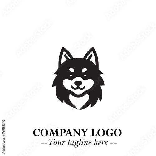 Cute Head of Dog Logo Symbol in Black on White Background with Modern Minimalist Design