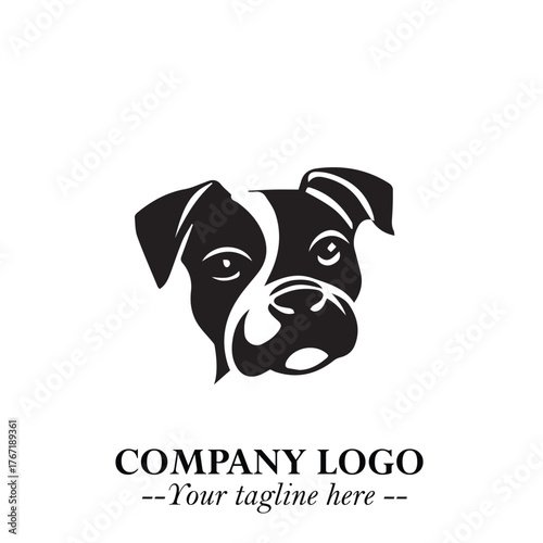 Cute Head of Dog Logo Symbol in Black on White Background with Modern Minimalist Design