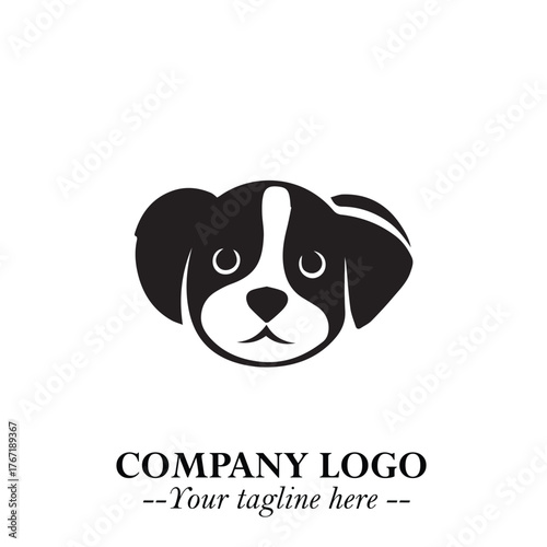 Cute Head of Dog Logo Symbol in Black on White Background with Modern Minimalist Design
