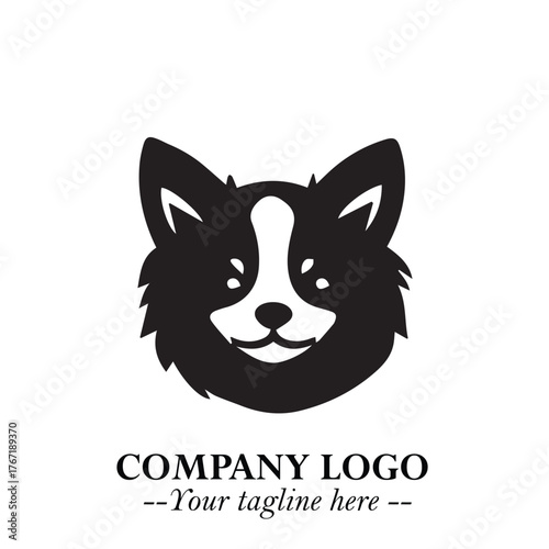 Cute Head of Dog Logo Symbol in Black on White Background with Modern Minimalist Design