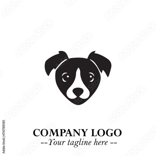 Cute Head of Dog Logo Symbol in Black on White Background with Modern Minimalist Design