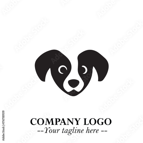 Cute Head of Dog Logo Symbol in Black on White Background with Modern Minimalist Design