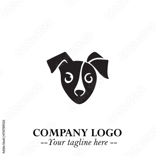 Cute Head of Dog Logo Symbol in Black on White Background with Modern Minimalist Design