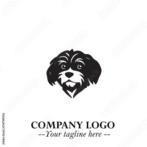 Cute Head of Dog Logo Symbol in Black on White Background with Modern Minimalist Design