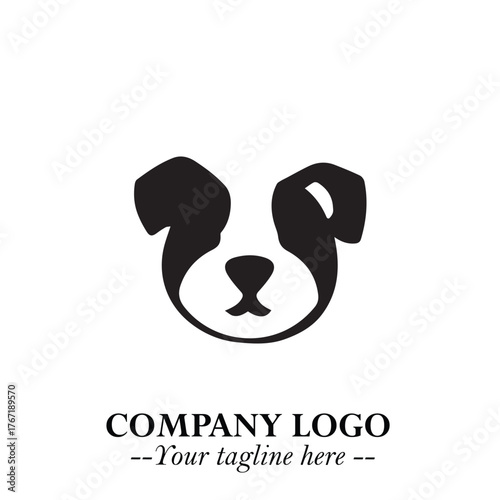 Cute Head of Dog Logo Symbol in Black on White Background with Modern Minimalist Design