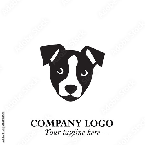 Cute Head of Dog Logo Symbol in Black on White Background with Modern Minimalist Design