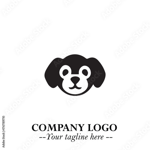 Cute Head of Dog Logo Symbol in Black on White Background with Modern Minimalist Design