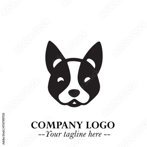 Cute Head of Dog Logo Symbol in Black on White Background with Modern Minimalist Design