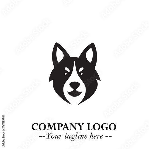 Cute Head of Dog Logo Symbol in Black on White Background with Modern Minimalist Design