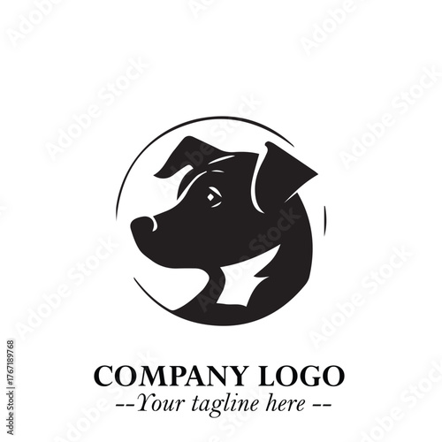 Cute Head of Dog Logo Symbol in Black on White Background with Modern Minimalist Design