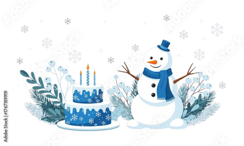 Snowman with birthday cake 