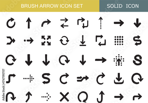 Brush Stroke Arrow Icons Set | Hand Drawn Direction, Up, Down, Left, Right, Rotate, Refresh, Loop, and Navigation Symbols Collection