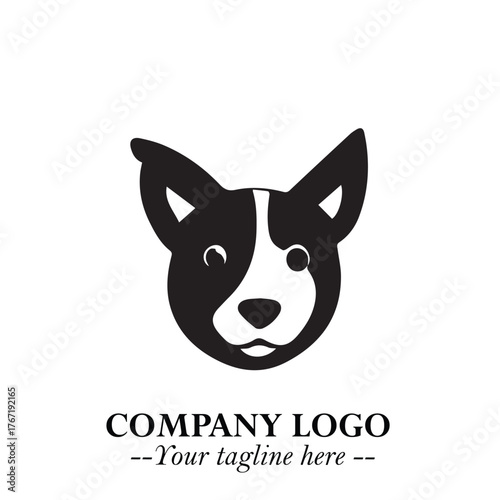 Cute Head of Dog Logo Symbol in Black on White Background with Modern Minimalist Design