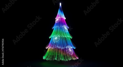 Festive fiber optic christmas tree glowing with vibrant colors against a dark background for holiday cheer