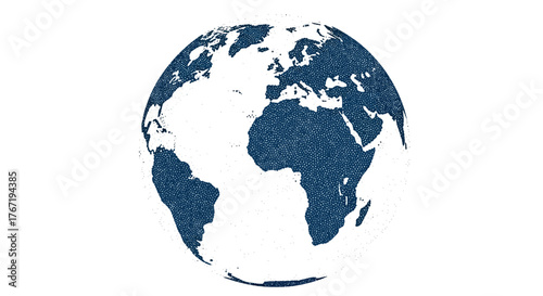 Pixelated Blue Globe Illustration - Digital Earth Map Halftone Vector