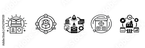 Product release outline vector icon set