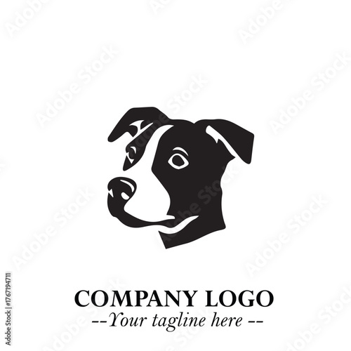 Cute Head of Dog Logo Symbol in Black on White Background with Modern Minimalist Design